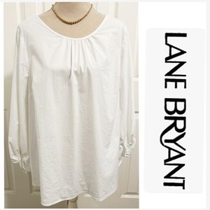 Lane Bryant, White Long Sleeve Pheasant Style Top With Elastic Cuffs, Size 18
